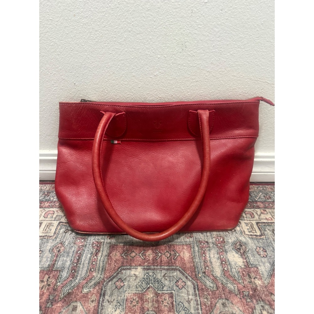 Florence Red Leather Tote Shoulder Bag Made in Italy Zippered Large Handbag